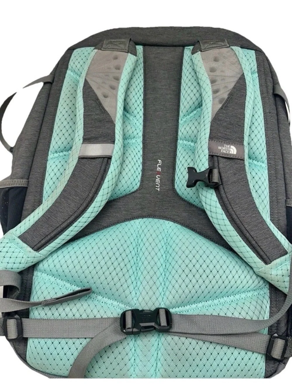 The North Face Grey Backpack with Mint Trim
